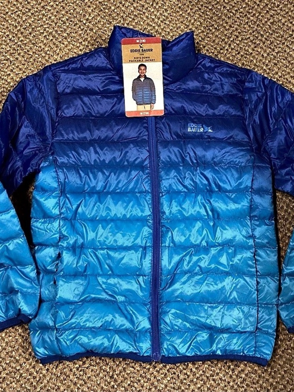 NWT Eddie Bauer Kid's Down Packable Jacket Boys Medium (7/8) Blue